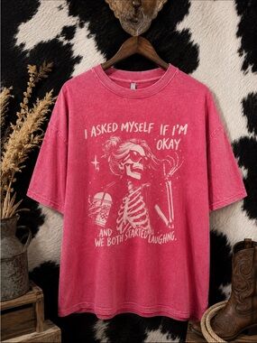 Graphic Skeleton Drink Tee - Pink